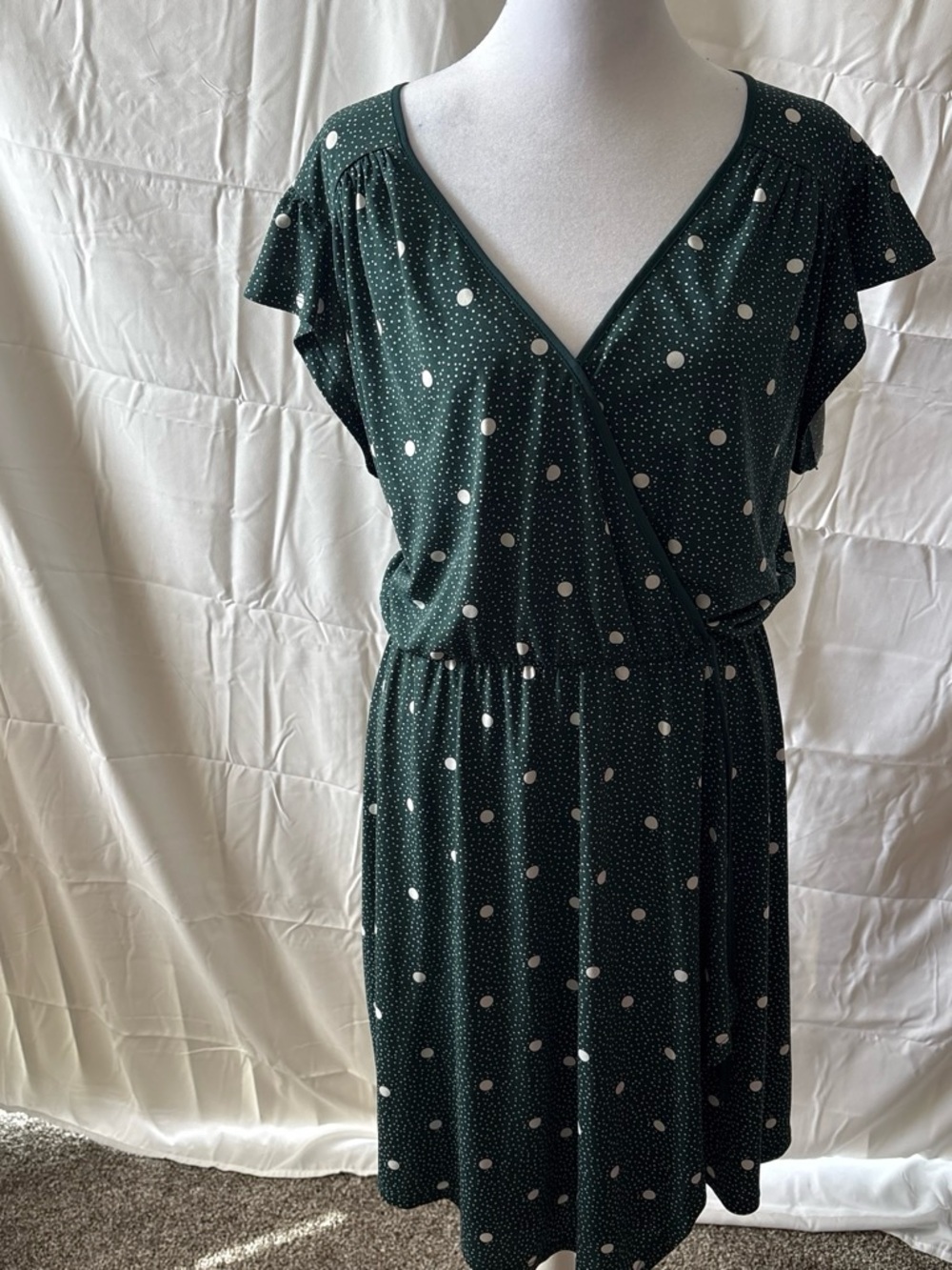 Maurices Dark Green Polka Dot Wrap-Style Dress